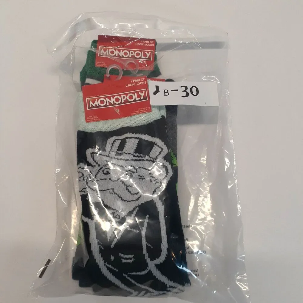 Hasbro Monopoly Man Money Classic Board Game Men Novelty Socks 3 Pair 6-12 NWT